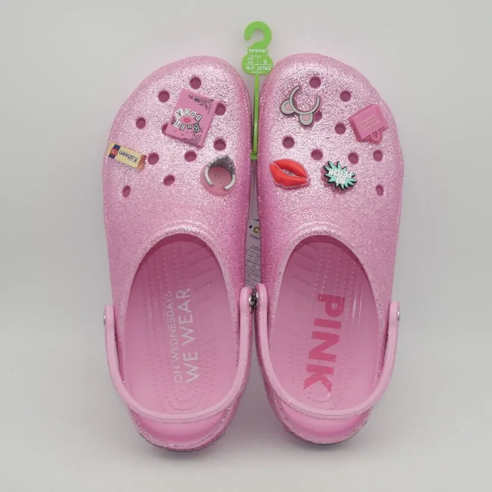 New Crocs Mean Girls Classic Clogs Sandals  Pink Glitter  Men's 12  Women's 14